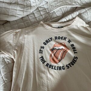 the Rolling Stones Tee in Cream with Pink-Red Tongue